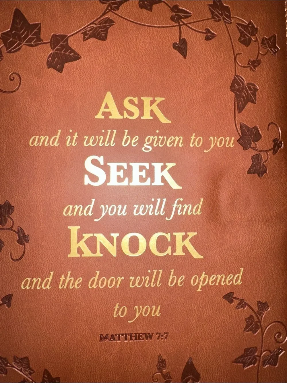 Chestnut Brown Gold Tone Bible Verse Faux Leather Bound Padded Cover Journal